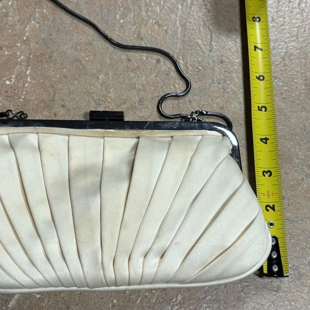 Vintage Kate Landry Pleated Satin Clutch Silver Chain Strap & Rhinestone Clasp - Picture 16 of 16